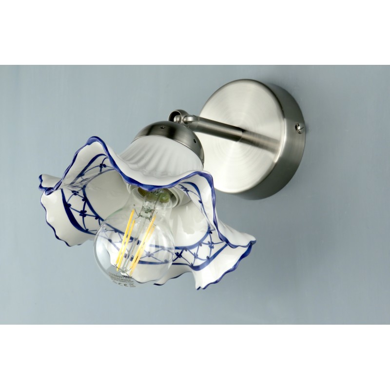 Applique bagno da parete vintage in ceramica bianca e blu CHIARA AP1