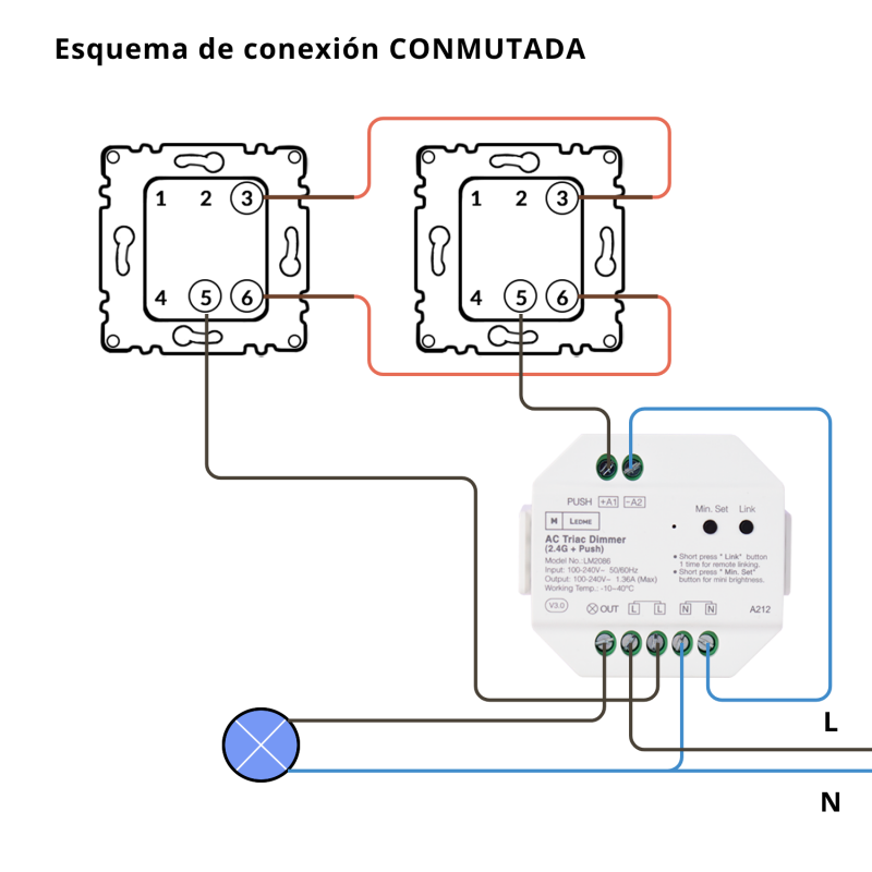 Dimmer LED RF Triac schema di collegamento commutato - M LEDME LM2086