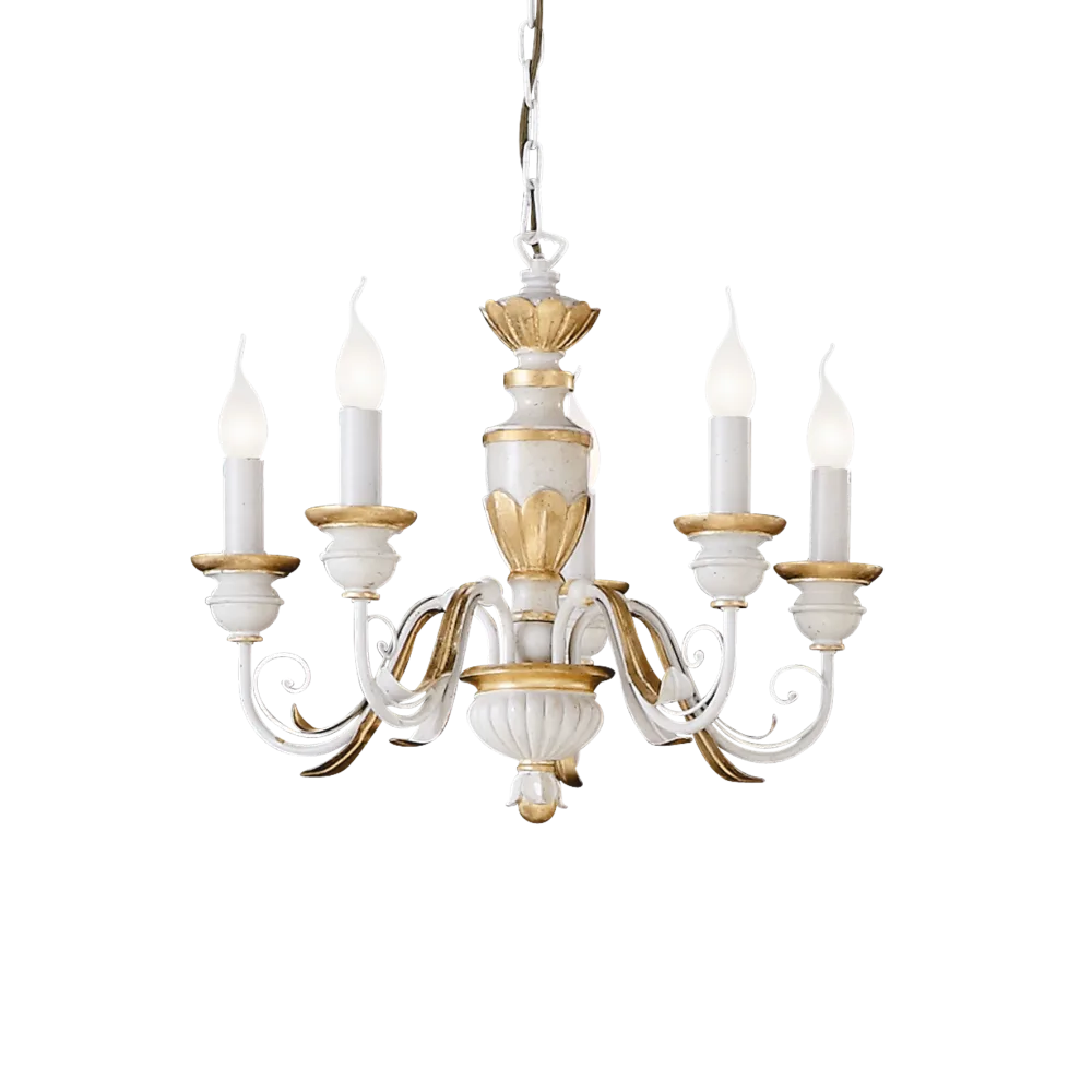 Lampadario Classico Bianco e Oro 5 Luci 012865