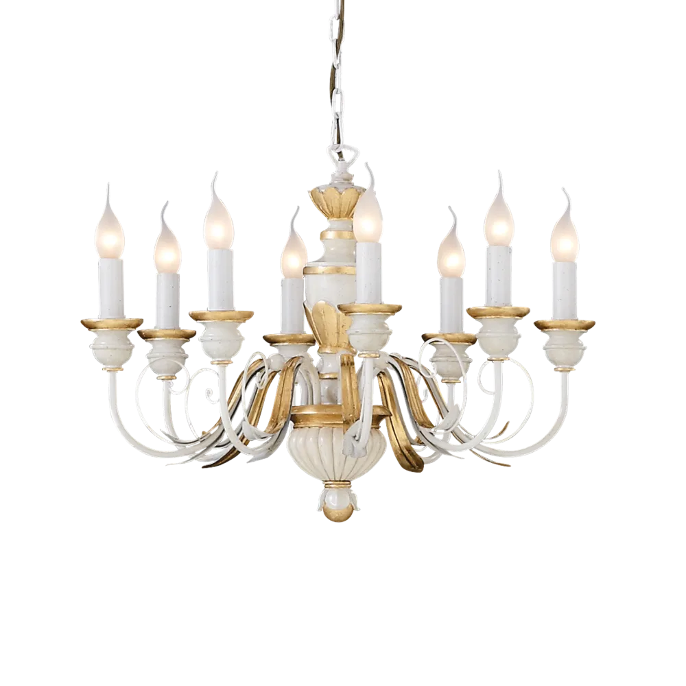Lampadario Classico Bianco e Oro 8 Luci 012872