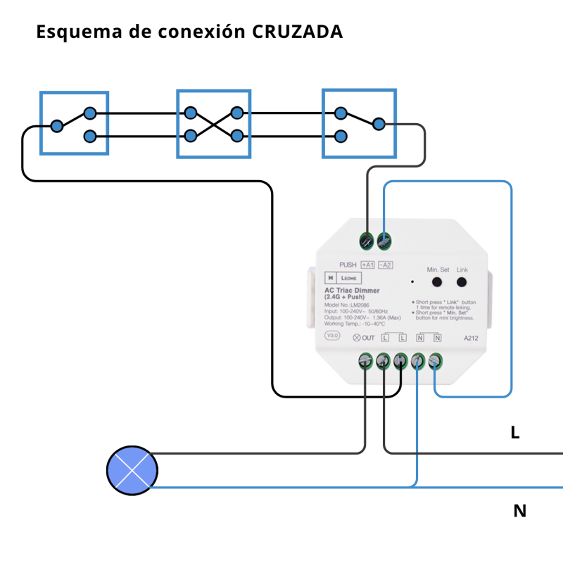 Dimmer LED RF Triac schema di collegamento incrociato - M LEDME LM2086
