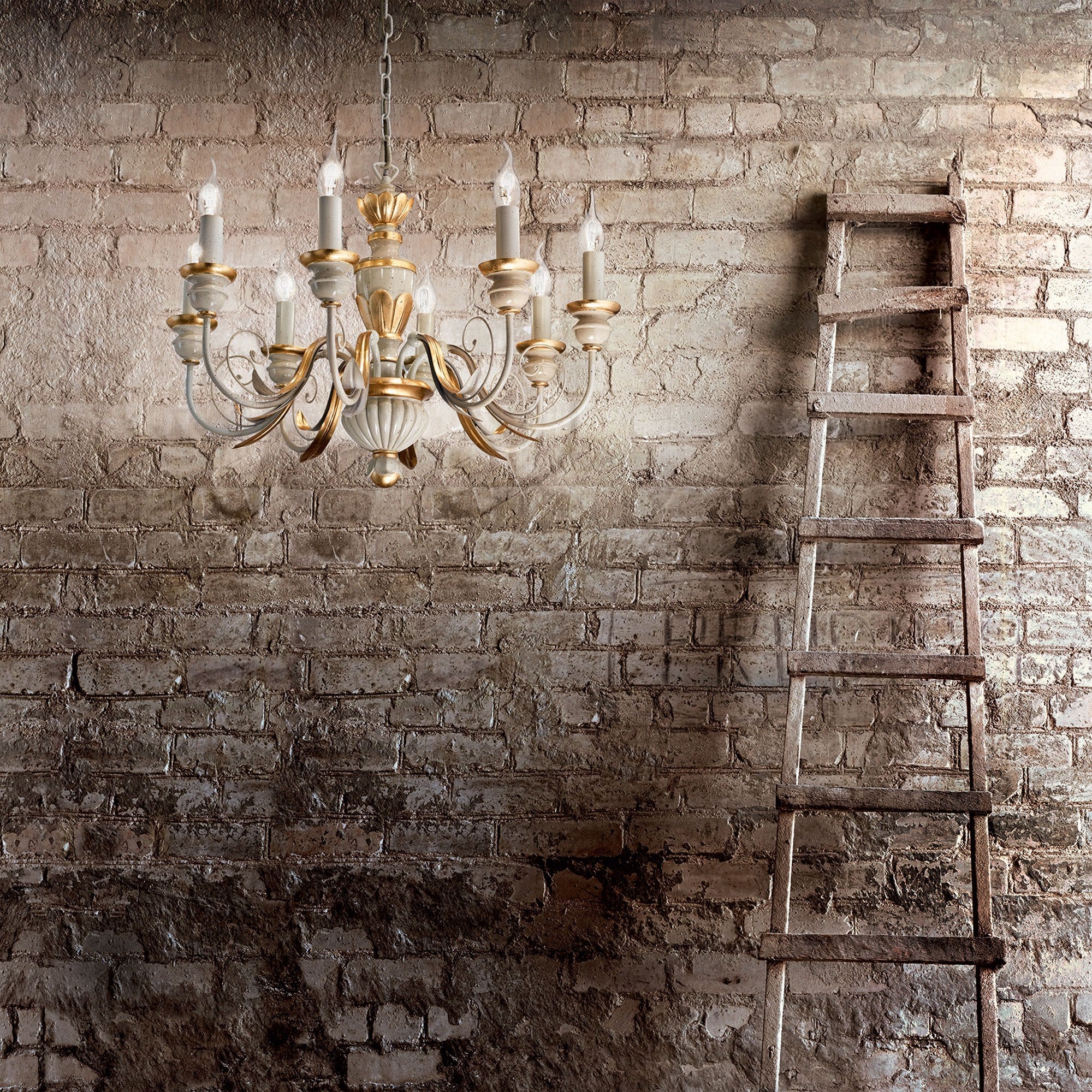 Lampadario Classico Bianco e Oro 8 Luci 012872