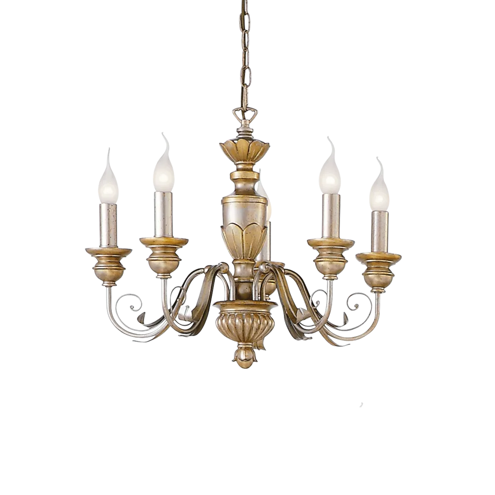Lampadario Classico Foglia Oro 5 Luci 020822