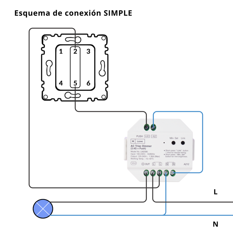 Dimmer LED RF Triac schema di collegamento semplice - M LEDME LM2086