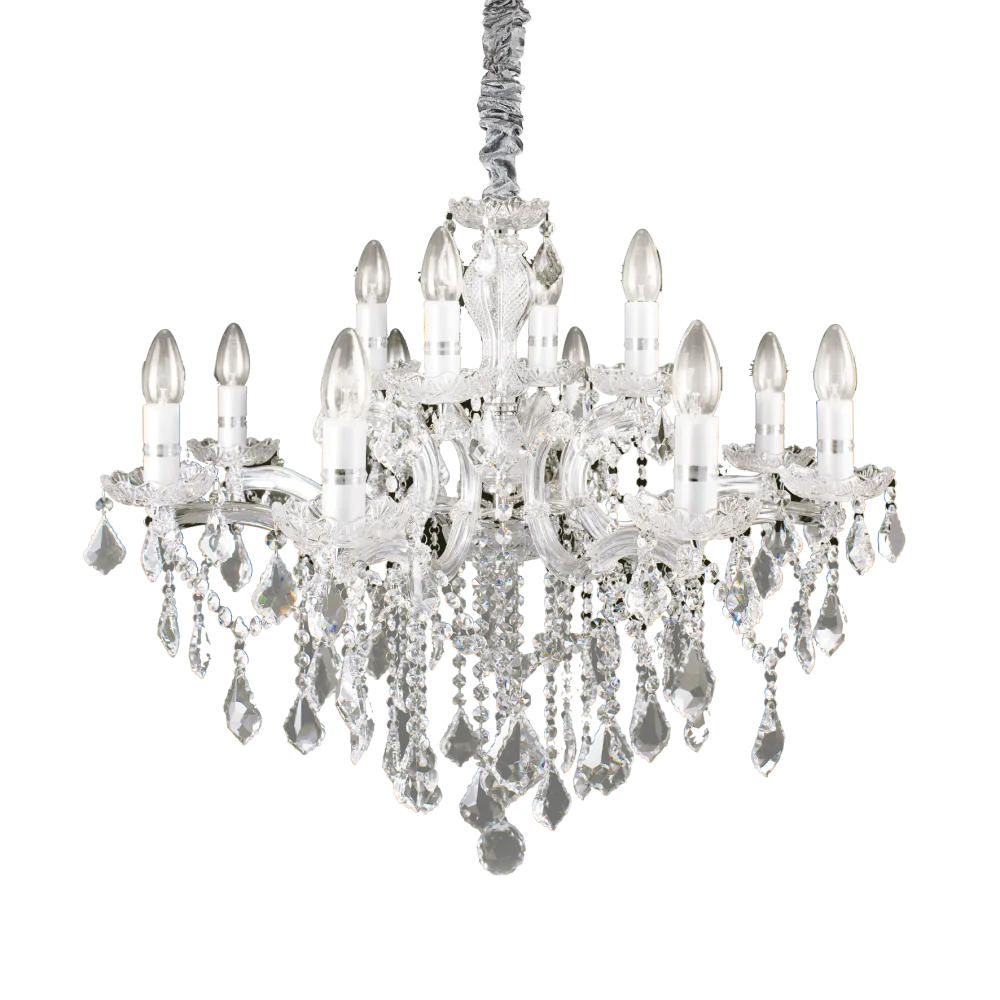 Lampadario Cristallo a Gocce 12 Luci Oro o Cromo Florian SP12 Ideal Lux