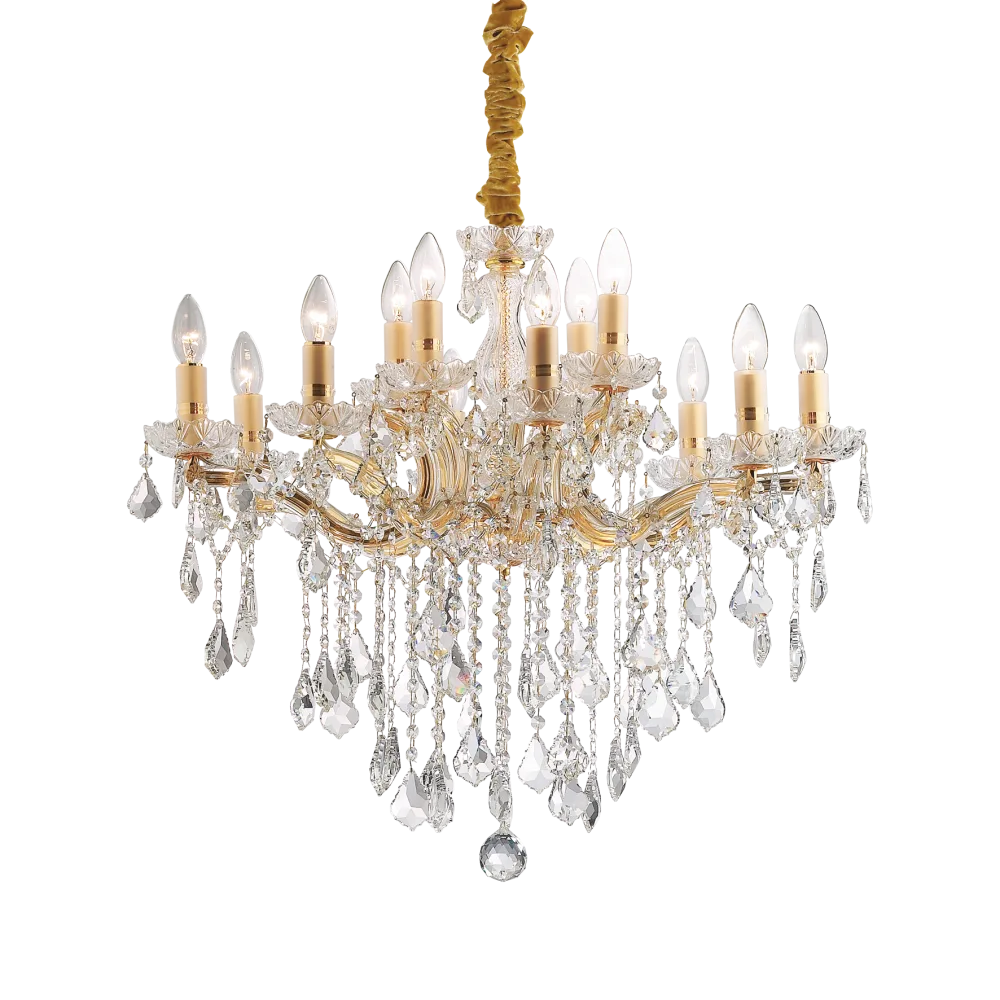 Lampadario Cristallo a Gocce 12 Luci Oro o Cromo Florian SP12 Ideal Lux