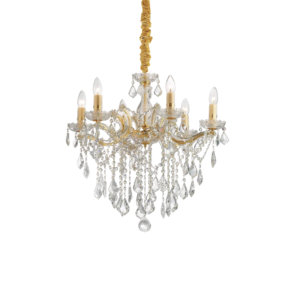 Lampadario Cristallo a Gocce 6 Luci Oro o Cromo Florian SP6 Ideal Lux