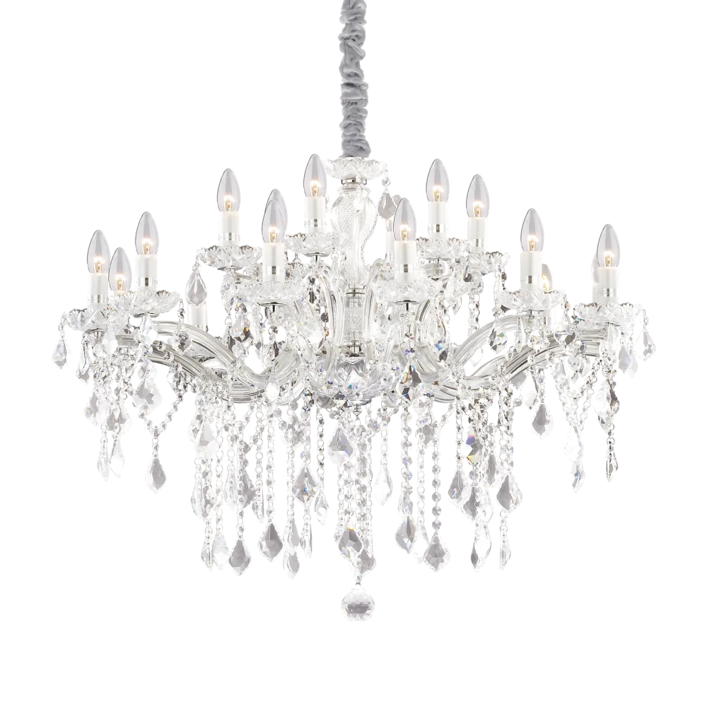 Lampadario Cristallo a Gocce 18 Luci Oro o Cromo Florian SP18 Ideal Lux