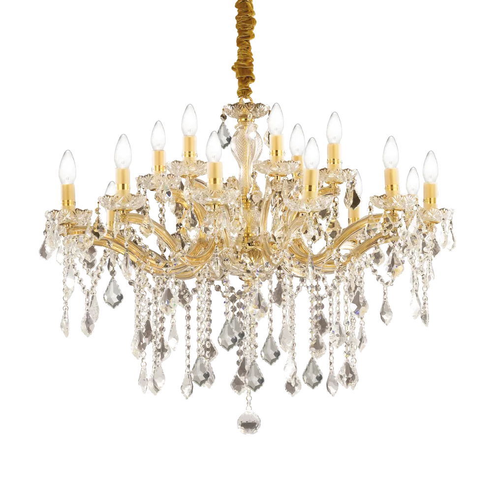 Lampadario Cristallo a Gocce 18 Luci Oro o Cromo Florian SP18 Ideal Lux