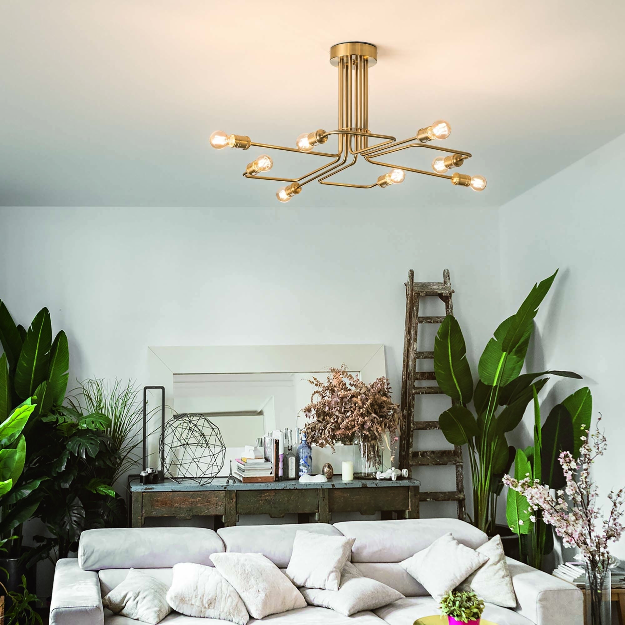 Plafoniera Vintage Industriale Ottone a 8 Luci Ideal Lux Triumph PL8