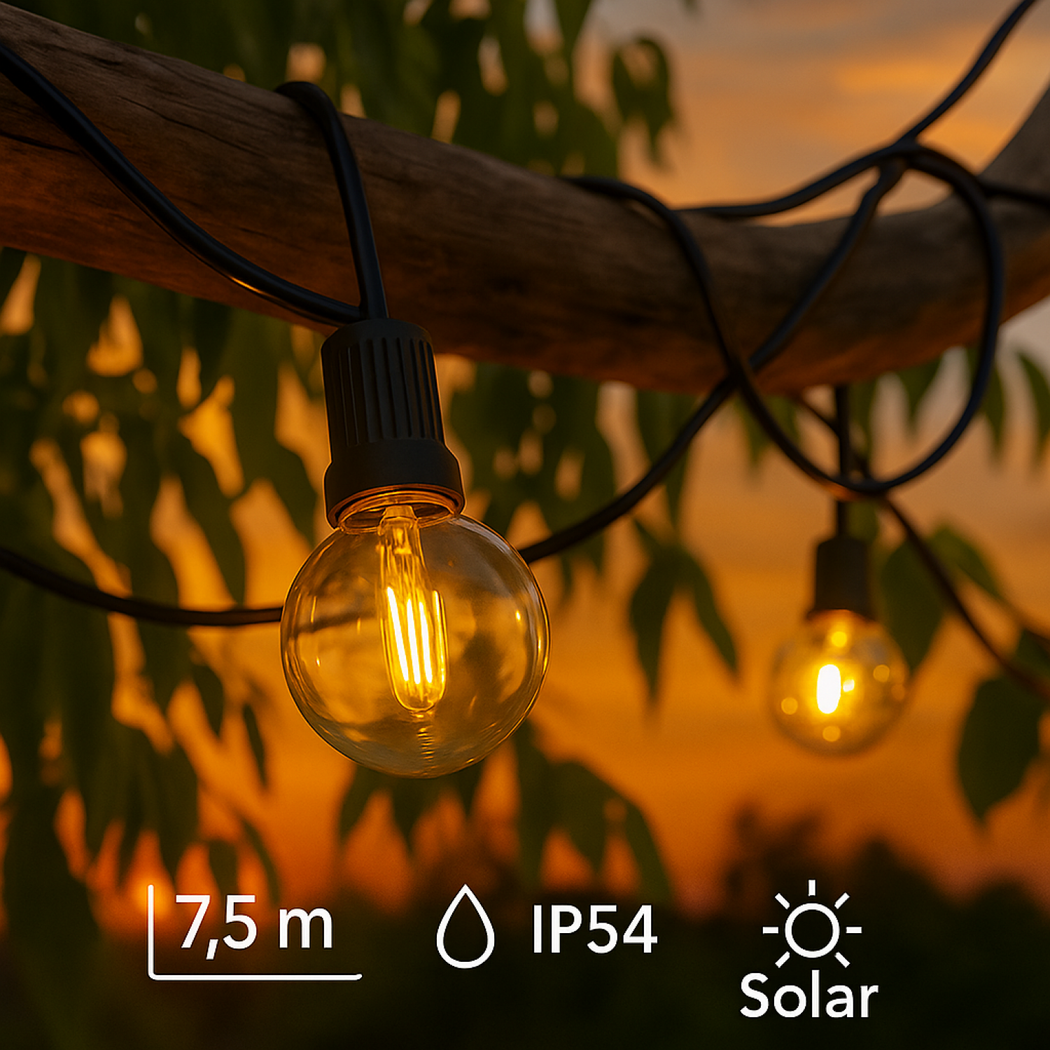 Catena Luminosa Solare da Esterno 7,5M con 15 Lampadine LED 2700K IP54 LM8967
