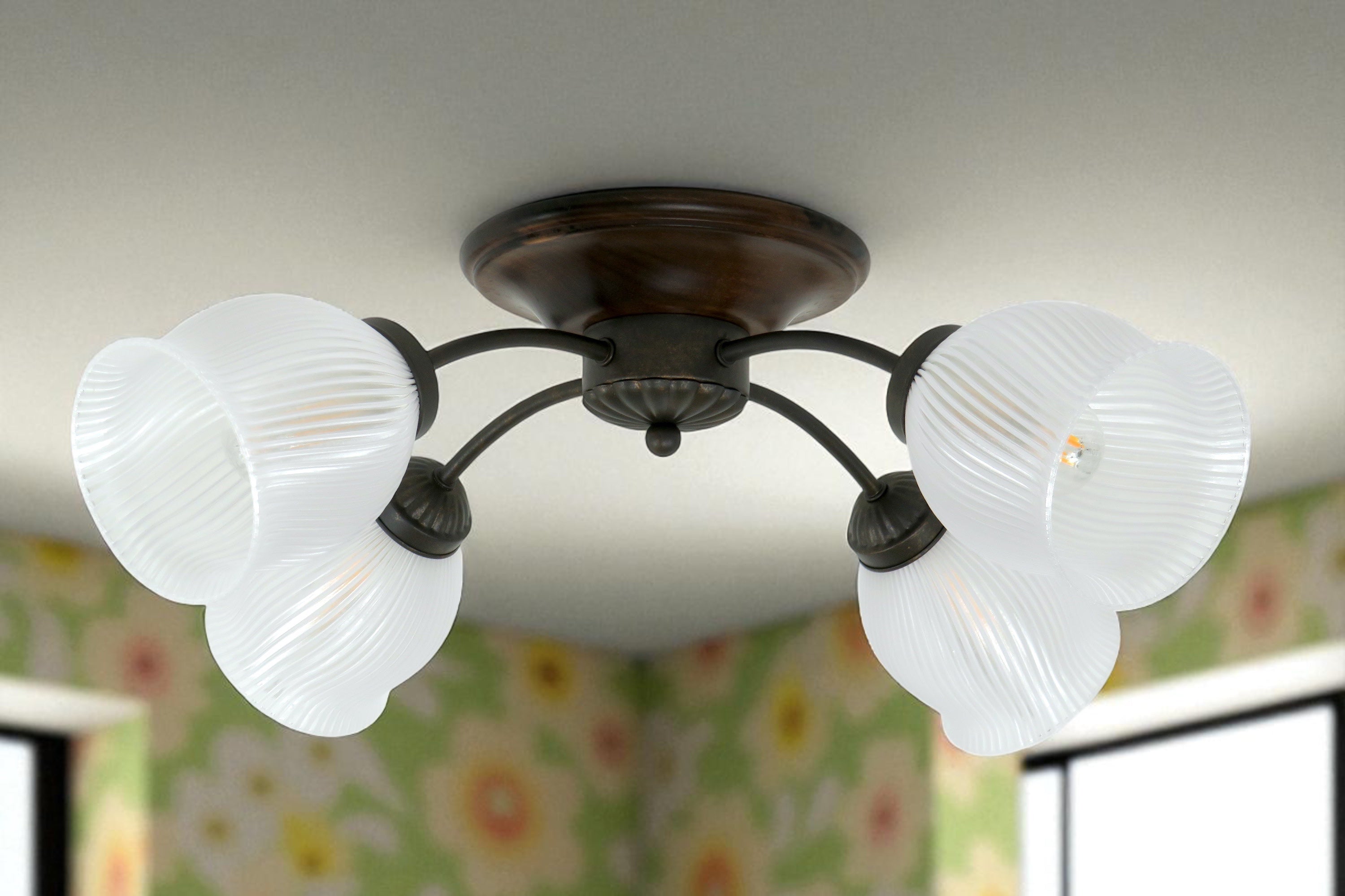 Plafoniere in Legno Rustico 4 Luci E14 Metallo e PETG Diamantlux LUISA-P4