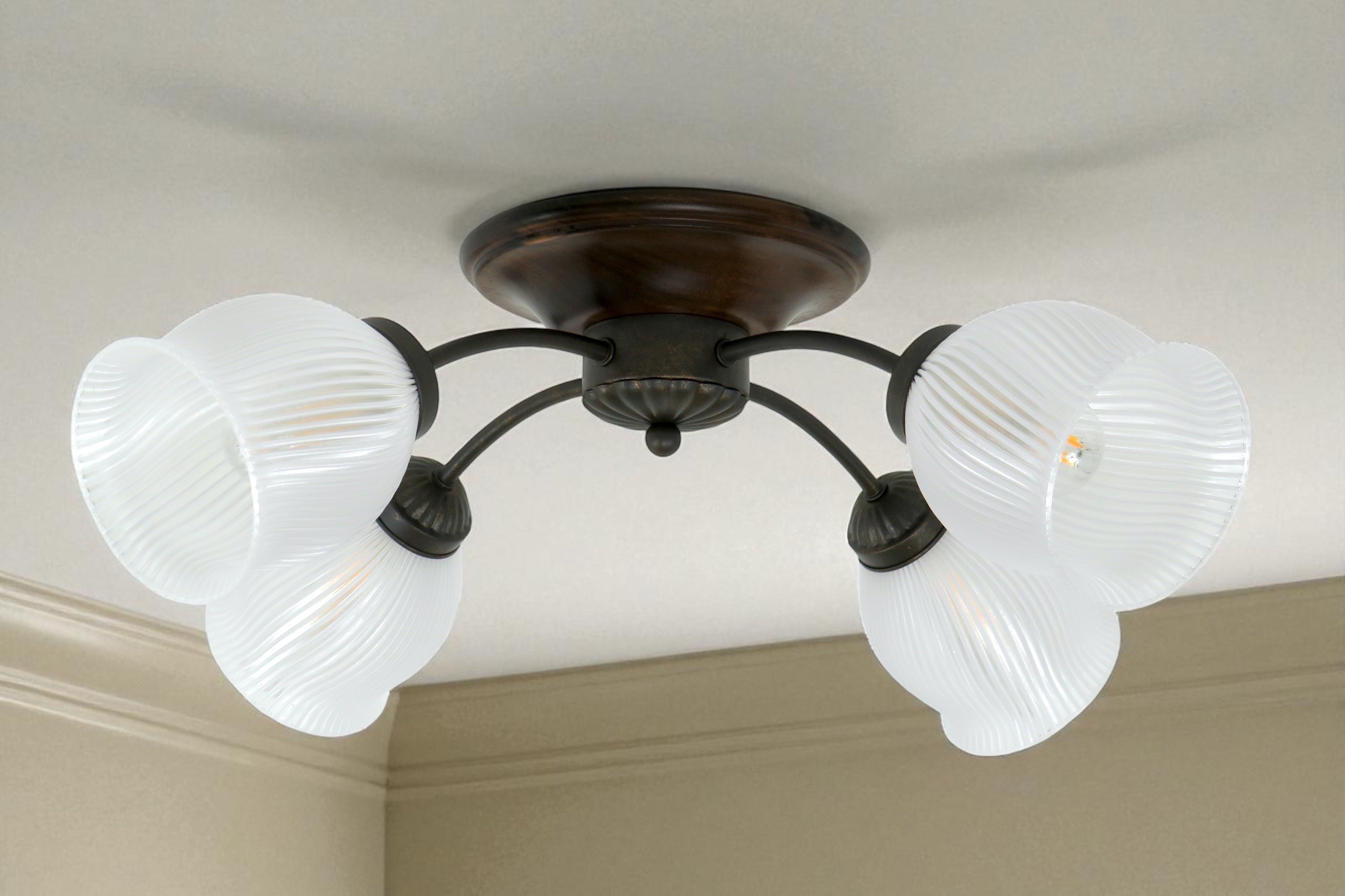 Plafoniere in Legno Rustico 4 Luci E14 Metallo e PETG Diamantlux LUISA-P4