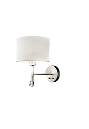 Applique Comodino con Paralume Simil Juta e LED di Lettura Perenz Round Hotel 6160 Cromo spazzolato