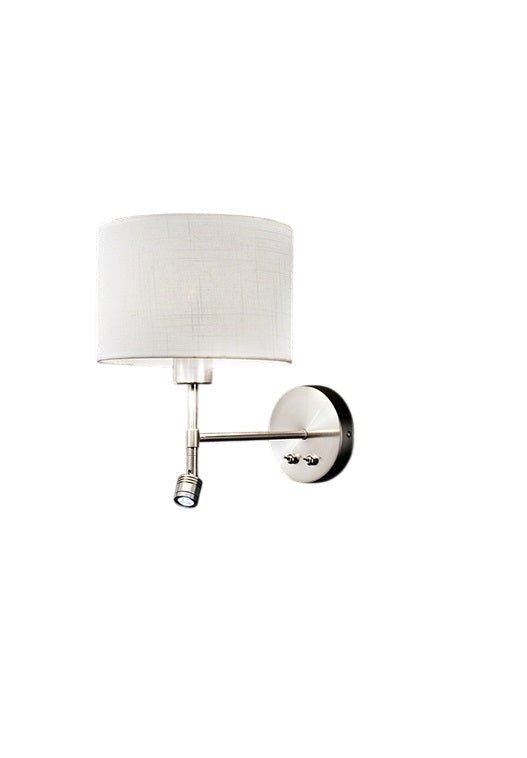 Applique Comodino con Paralume Simil Juta e LED di Lettura Perenz Round Hotel 6160 Cromo spazzolato