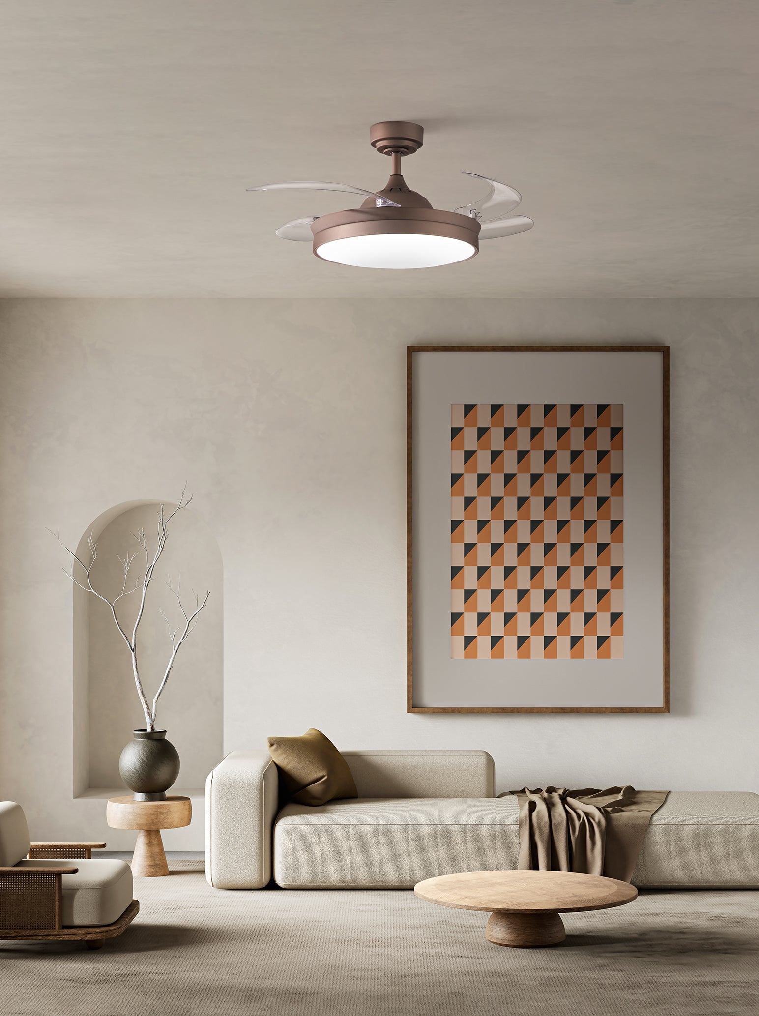 Ventilatore da Soffitto con Pale a Scomparsa OPEN+ 7165 MM CT, Marrone Metallizzato, Perenz