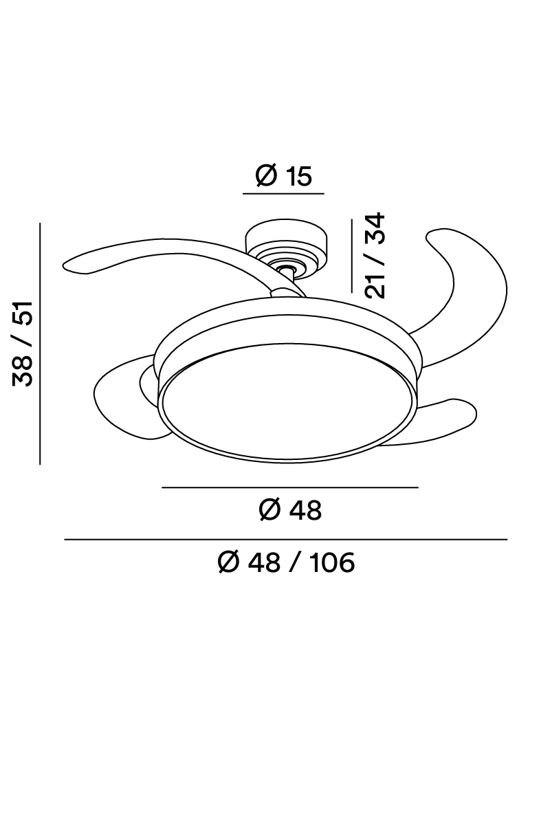 Disegno tecnico con misure Ventilatore Perenz Open+ 7165