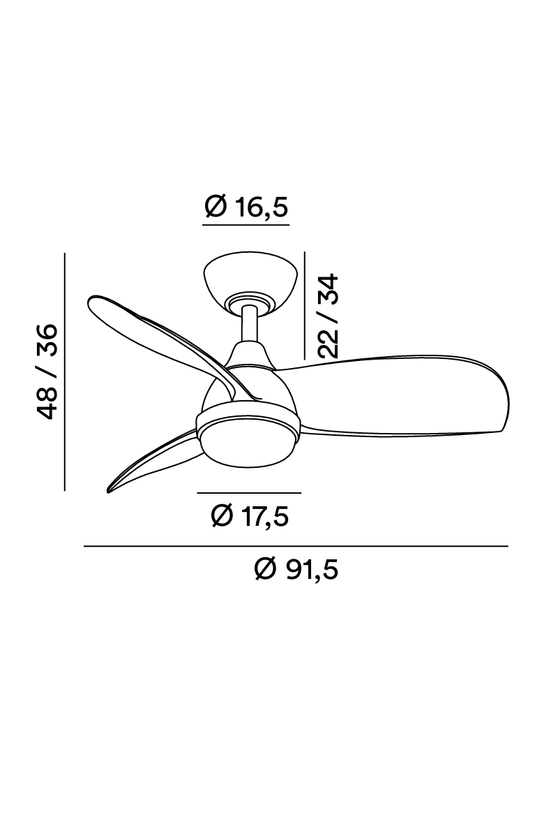 Disegno tecnico con misure Ventilatore Perenz Milo 7192