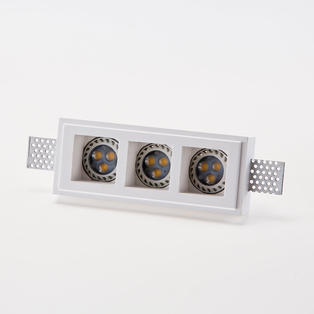 Faretto in gesso rettangolare triplo ad incasso a scomparsa tinteggiabile GU10 mini - Isyluce GYPSOS 836