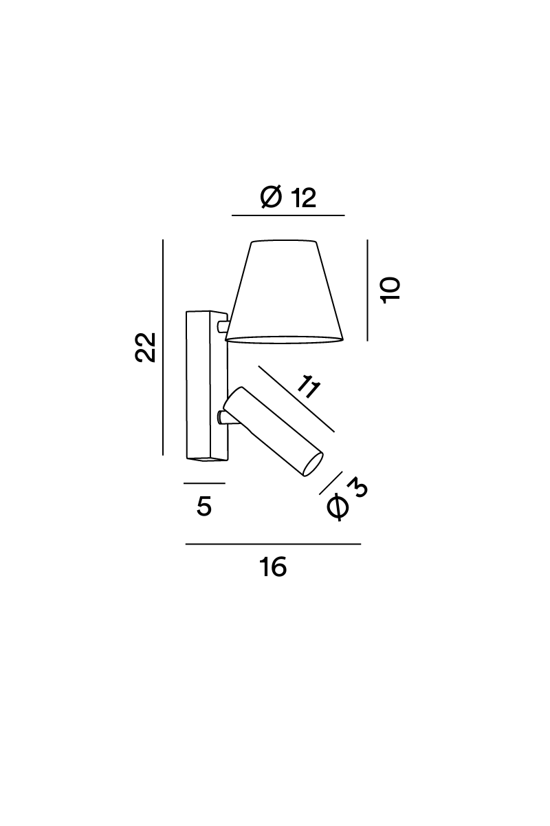 Disegno tecnico con misure Applique Perenz Reverse 8472