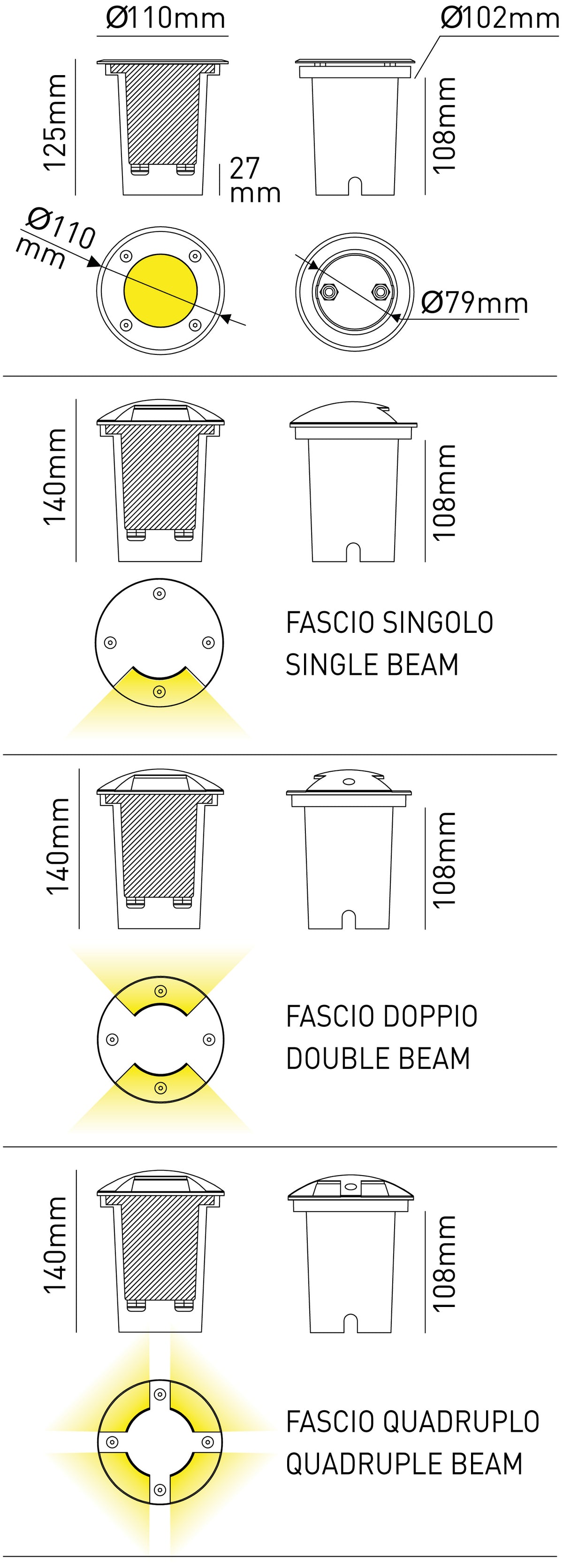 Segnapasso LED Carrabile da Esterno IP67 Botlighting AITONA Rotondo Fascio Singolo GU10