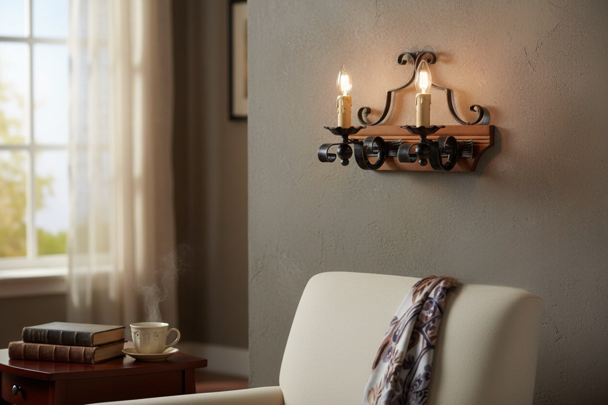 Applique in Ferro Battuto per Interni Legno Rustica 2 Luci E14 Artelux 902-A2