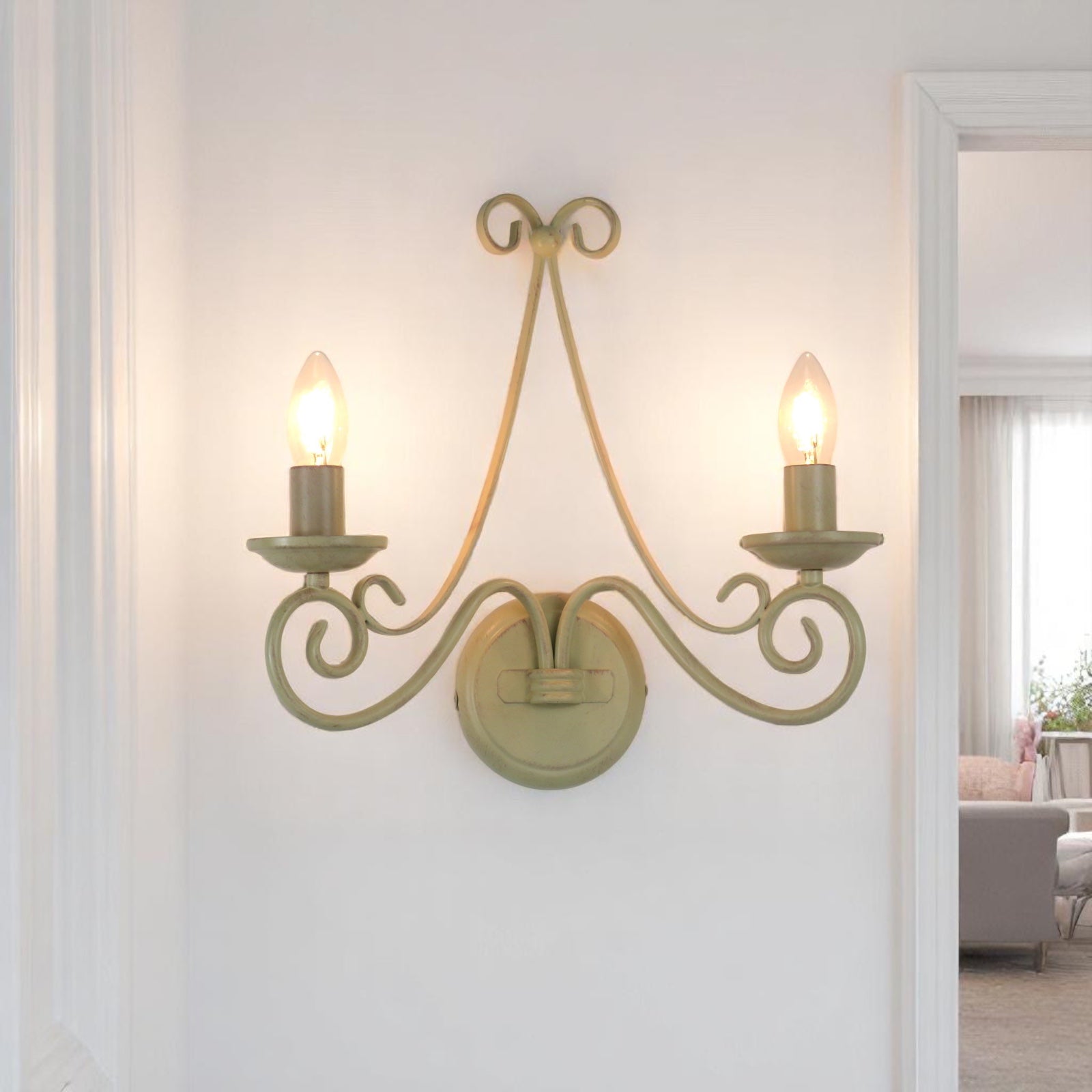 Applique Shabby Chic Country 2 Luci E14 Avorio Antichizzato Diamantlux DIANA-A2