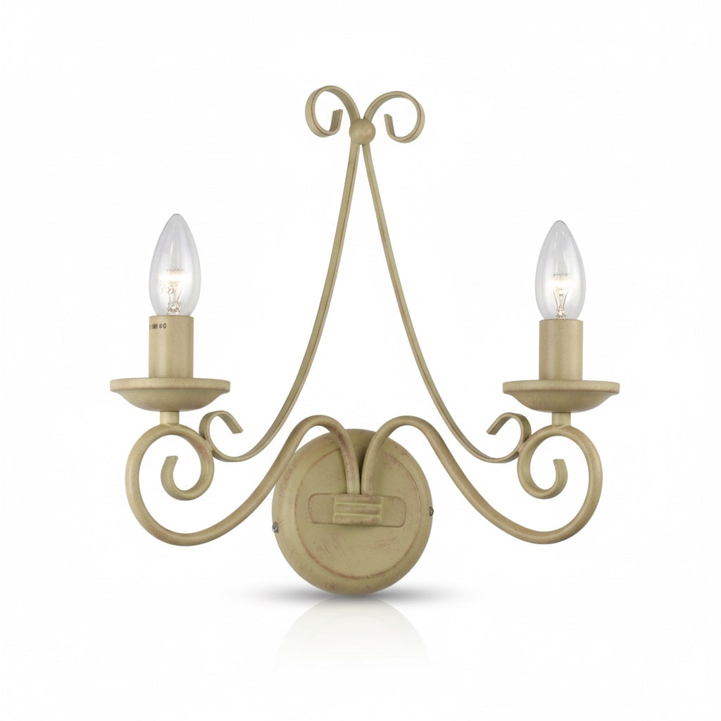 Applique Shabby Chic Country 2 Luci E14 Avorio Antichizzato Diamantlux DIANA-A2