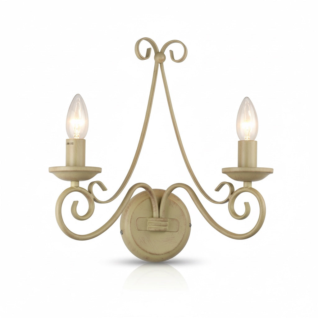 Applique Shabby Chic Country 2 Luci E14 Avorio Antichizzato Diamantlux DIANA-A2