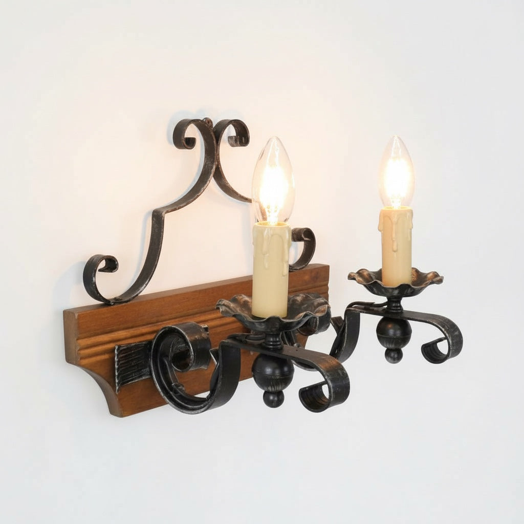 Applique in Ferro Battuto per Interni Legno Rustica 2 Luci E14 Artelux 902-A2