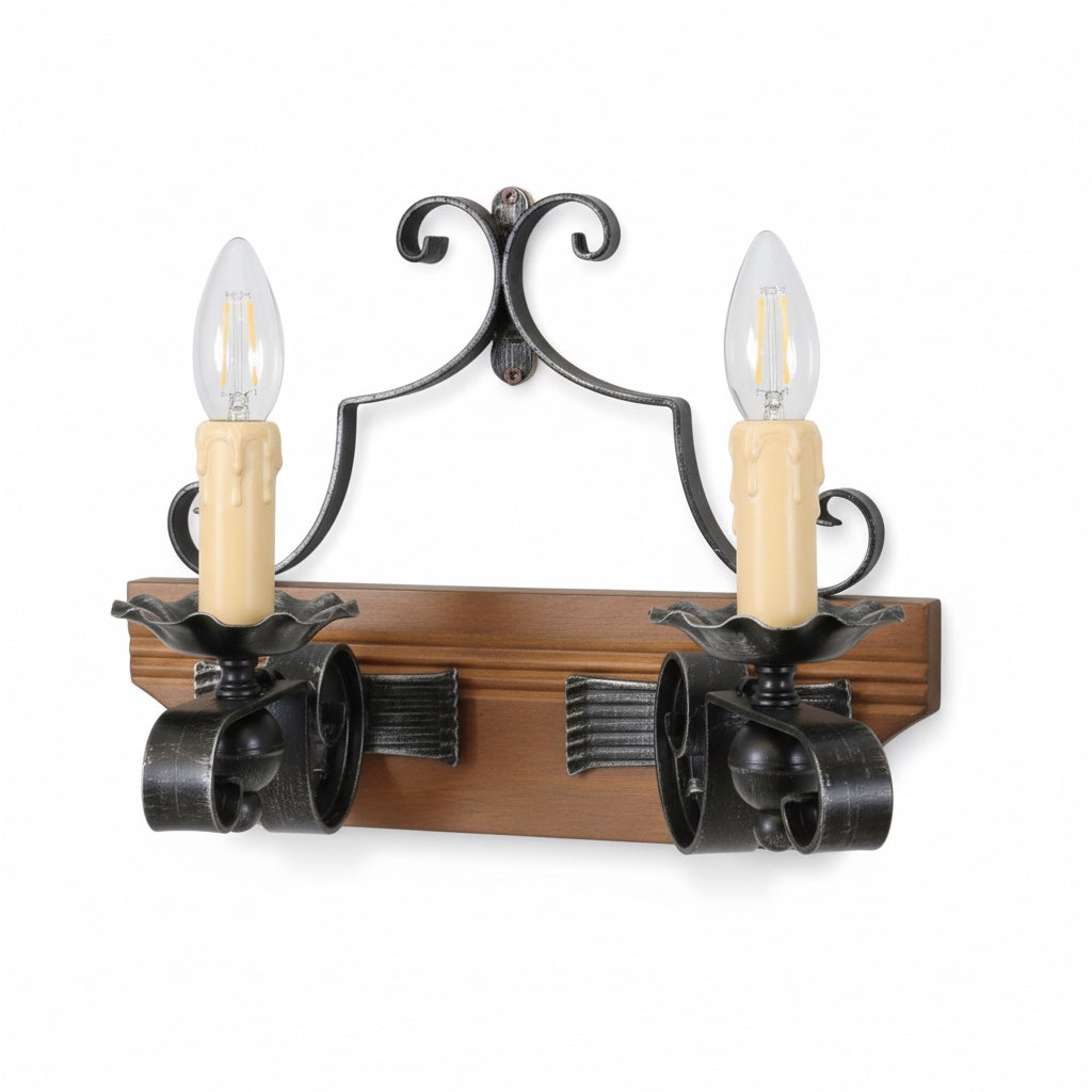 Applique in Ferro Battuto per Interni Legno Rustica 2 Luci E14 Artelux 902-A2