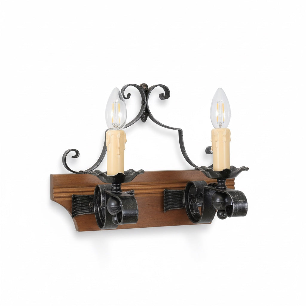 Applique in Ferro Battuto per Interni Legno Rustica 2 Luci E14 Artelux 902-A2