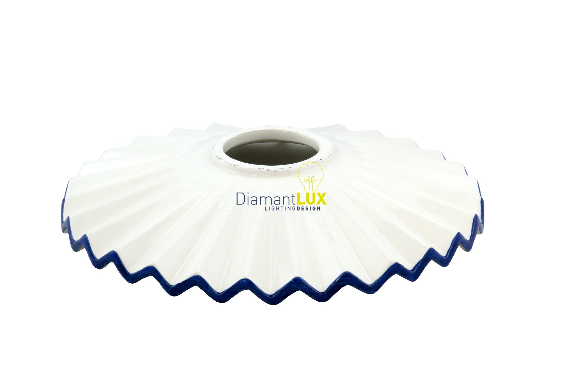 Diffusore ricambio Diamantlux in ceramica bianca ondulata con bordo blu diametro 20cm
