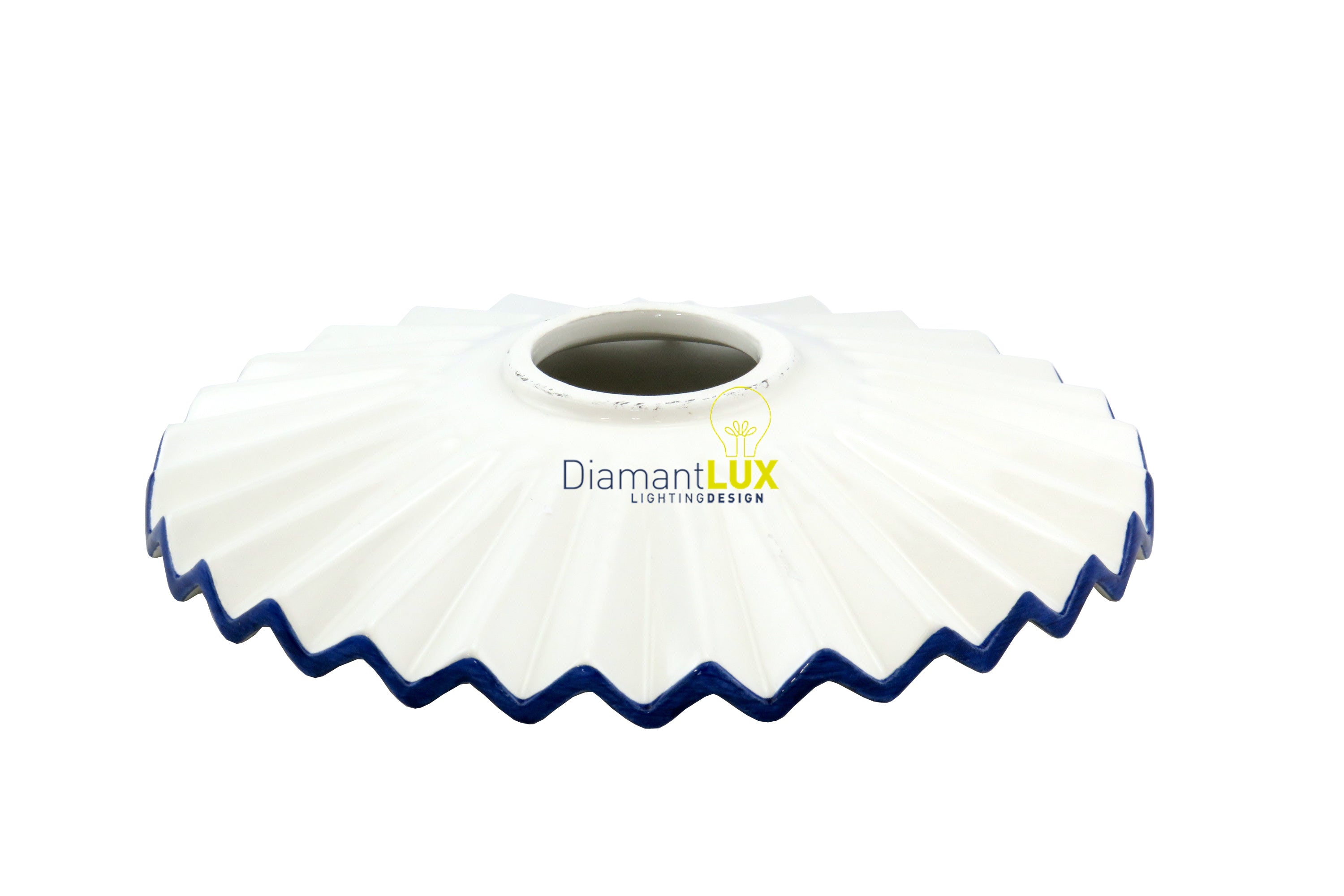 Diffusore ricambio Diamantlux in ceramica bianca ondulata con bordo blu diametro 20cm