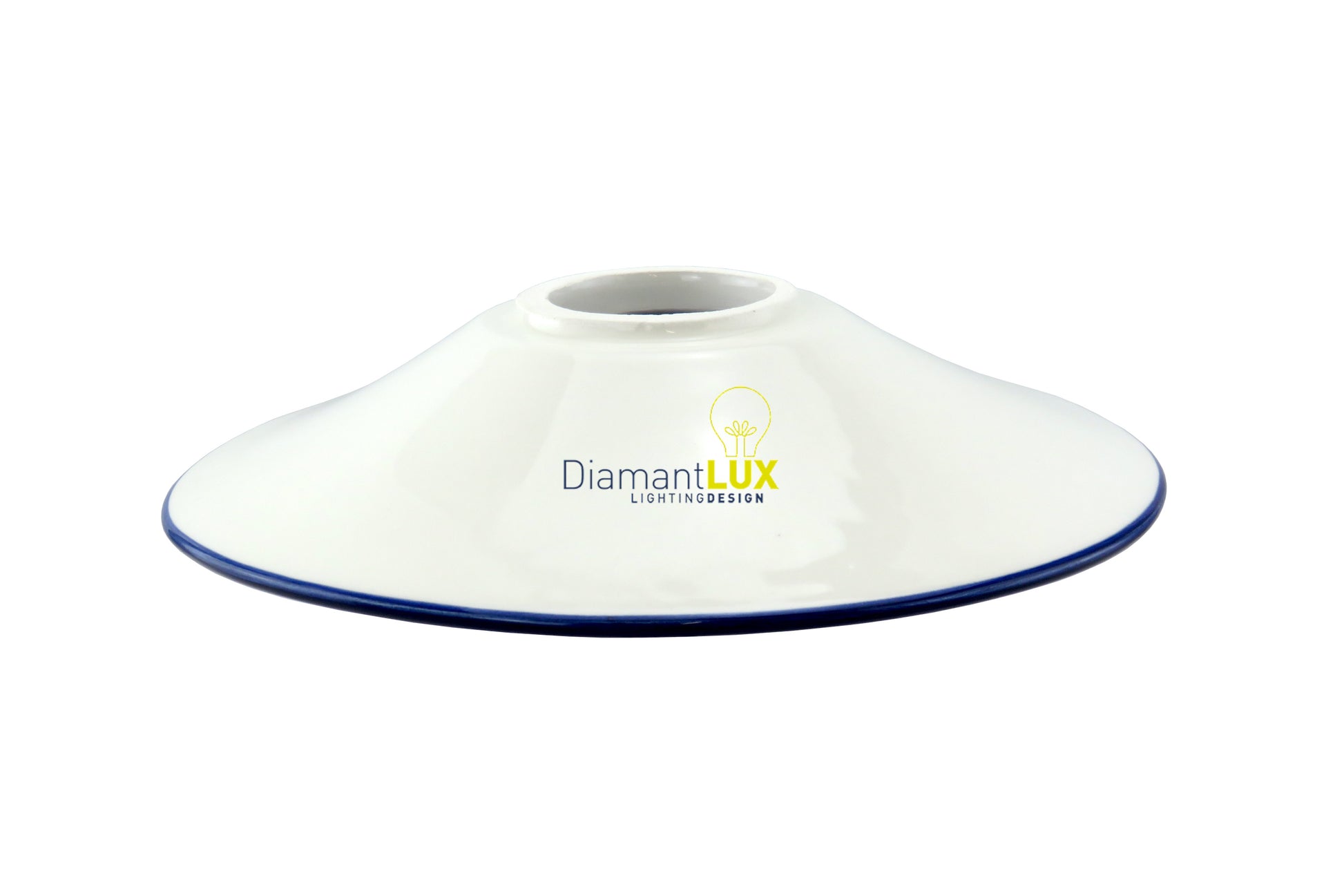 Diffusore ricambio Diamantlux in ceramica liscia bianca con bordo blu diametro 20cm per portalampada E27