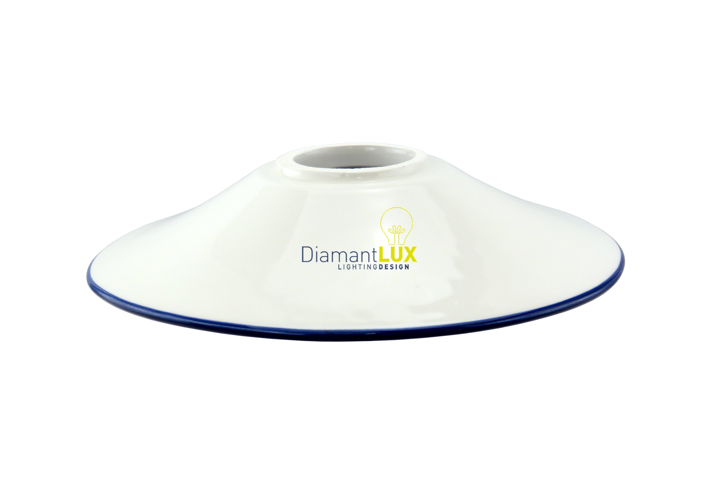 Diffusore ricambio Diamantlux in ceramica liscia bianca con bordo blu diametro 20cm per portalampada E27