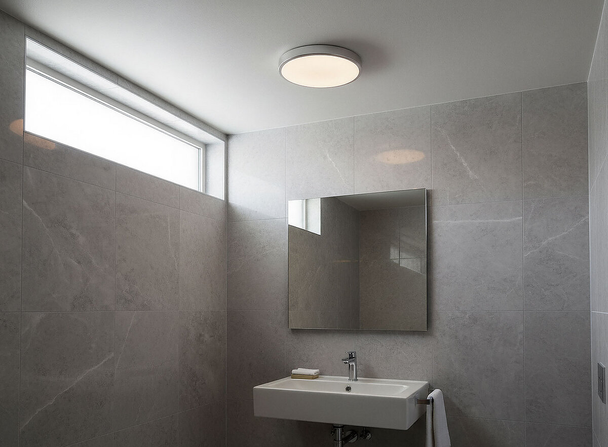 Plafoniera LED Tonda IP44 Ø310, Ø360 o Ø410 mm con Anello Grigio Incluso – ambientazione