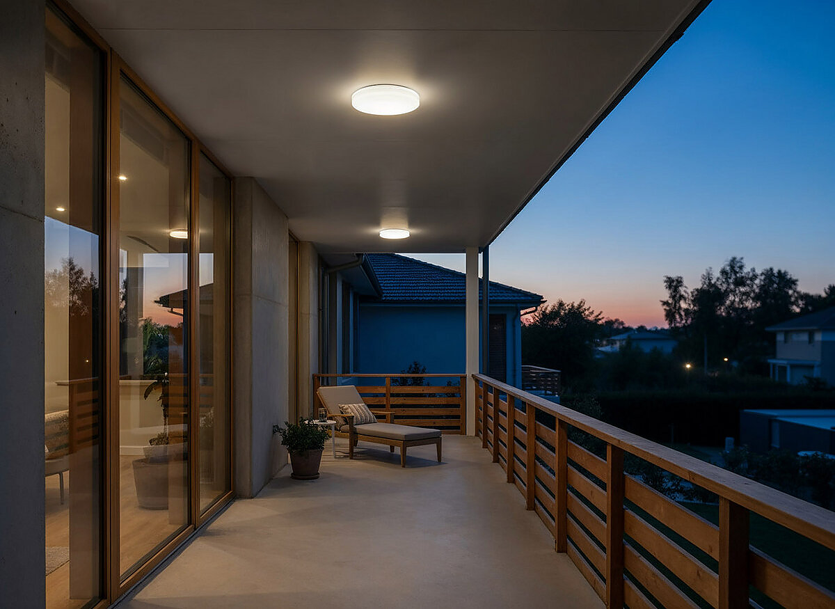 Plafoniera LED Tonda Anti-UV IP54 IK08 24W CCT per Esterni e Interni – ambientazione