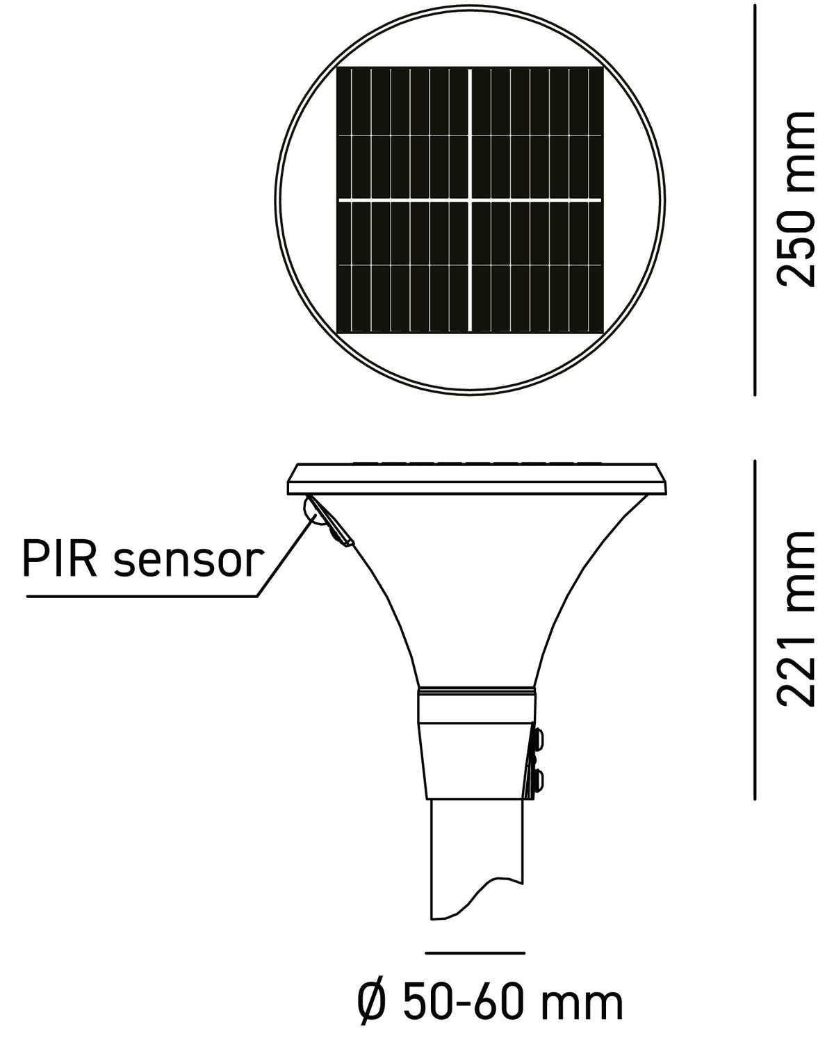 Testa palo solare dettaglio pannello - Bot Lighting GLOWA