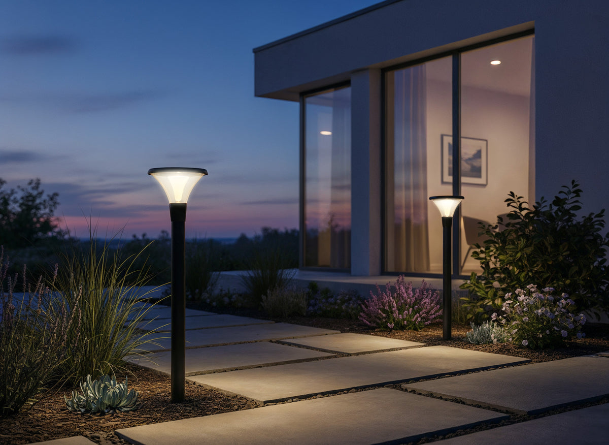 Testa palo solare ambientata in giardino - Bot Lighting GLOWA