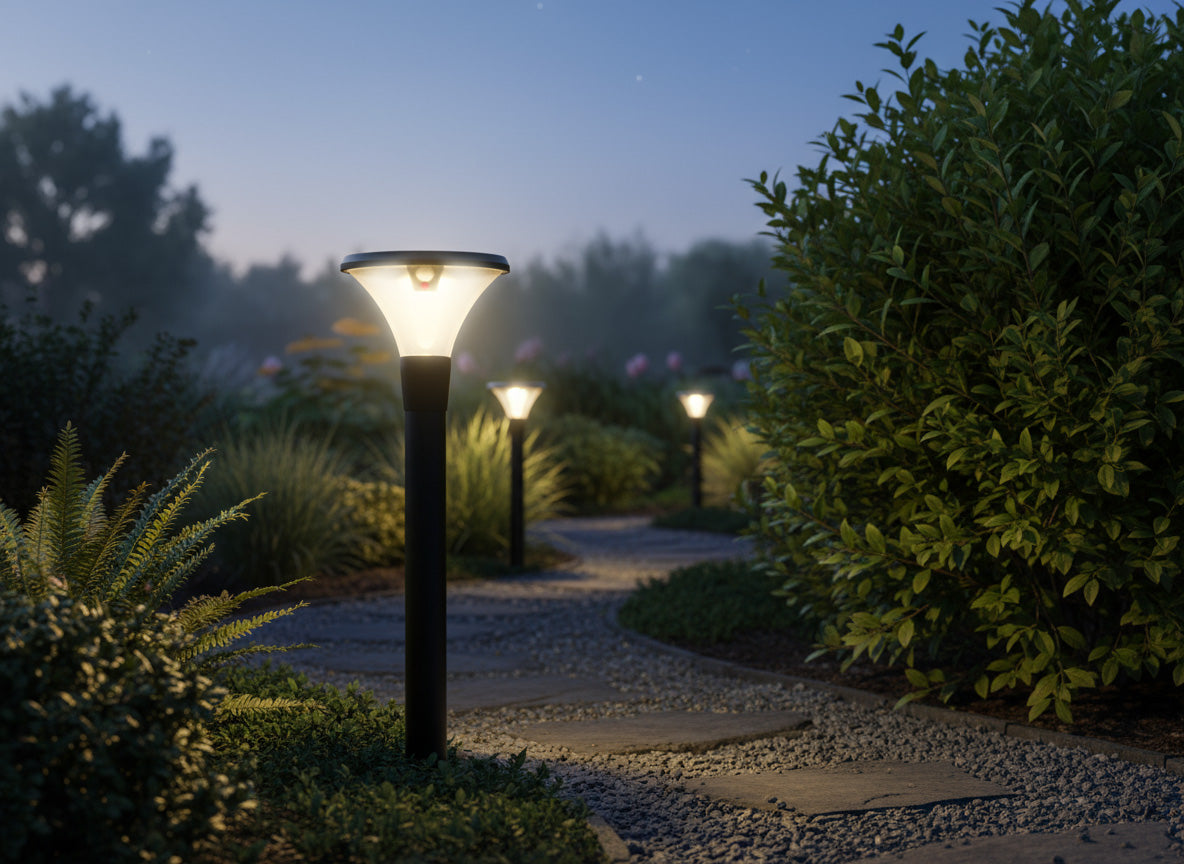 Testa palo solare accesa di notte - Bot Lighting GLOWA