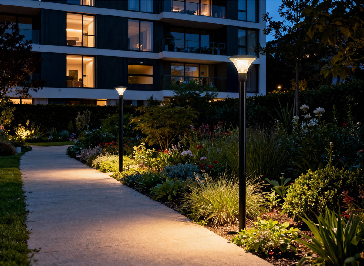 Testa palo solare installata su palo da giardino - Bot Lighting GLOWA