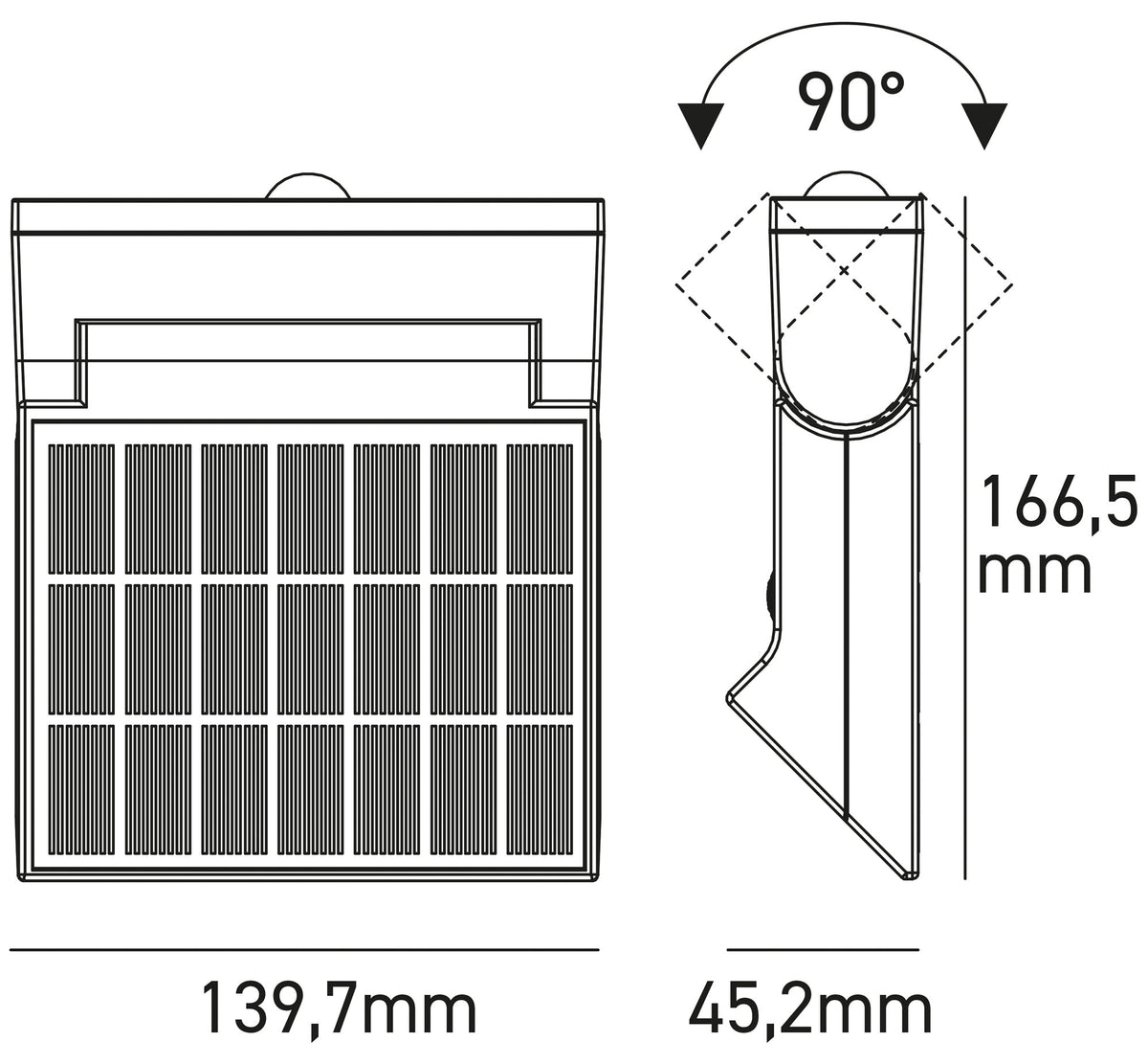 Proiettore LED solare con sensore di movimento dettaglio - Bot Lighting INCLINE4N