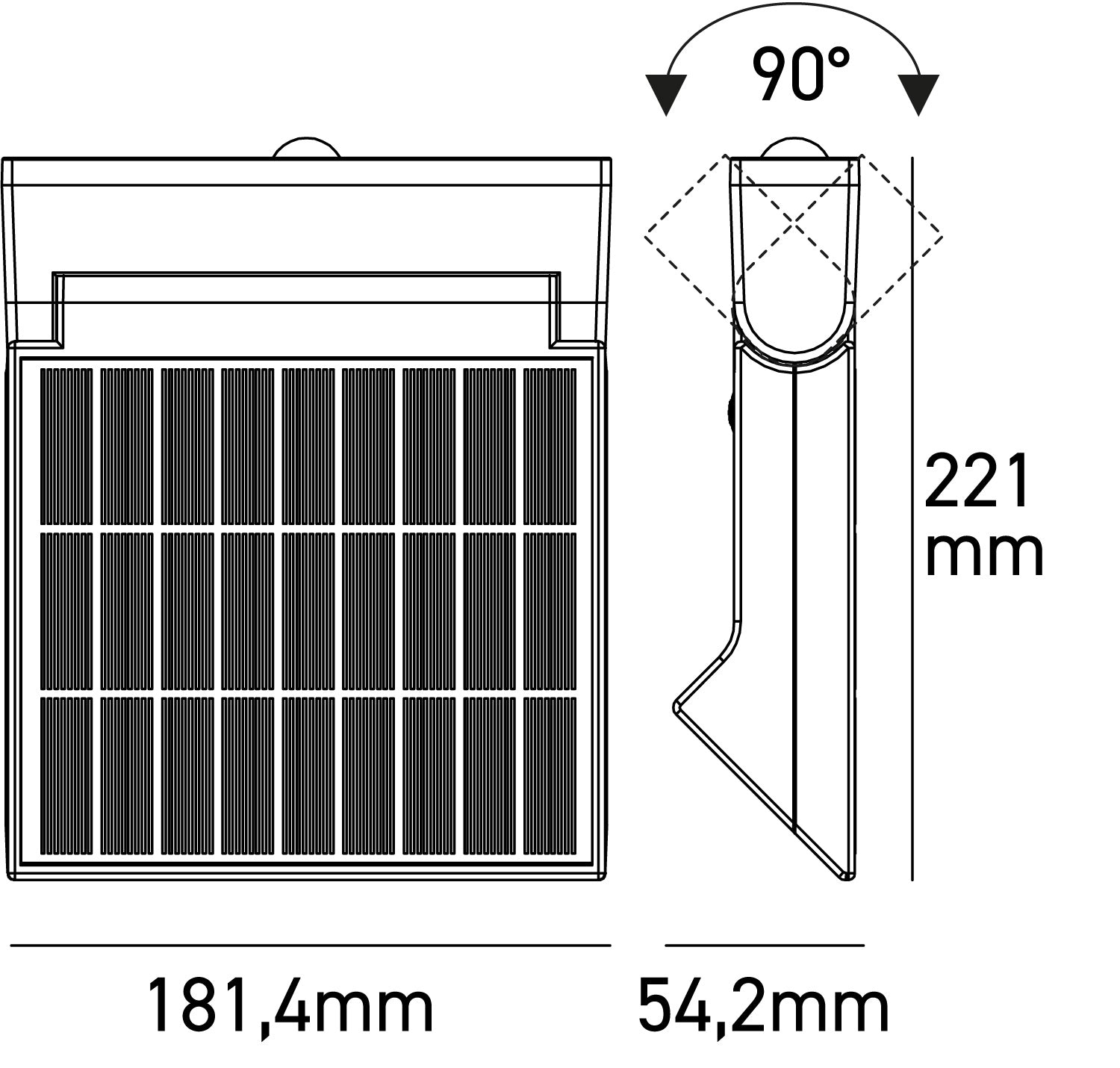 Proiettore LED solare con sensore di movimento dettaglio pannello - Bot Lighting INCLINE8N