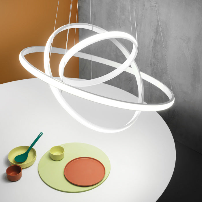 Sospensione Lampadario LED 3 Cerchi IOLE S/3 Titanio Oro Bianco - GEA Luce