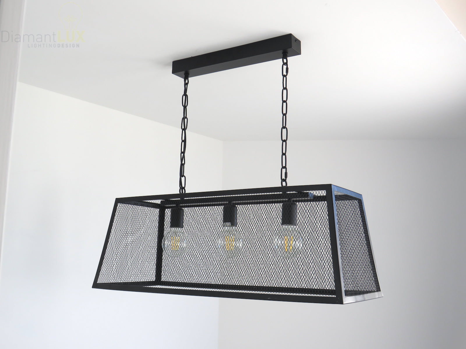 Lampadario Industriale 3 Luci metallo nero Diamantlux Jean S3