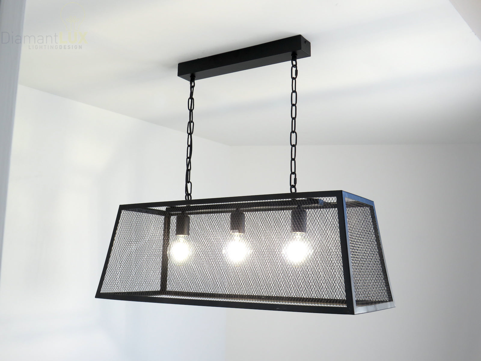 Lampadario Industriale 3 Luci metallo nero Diamantlux Jean S3