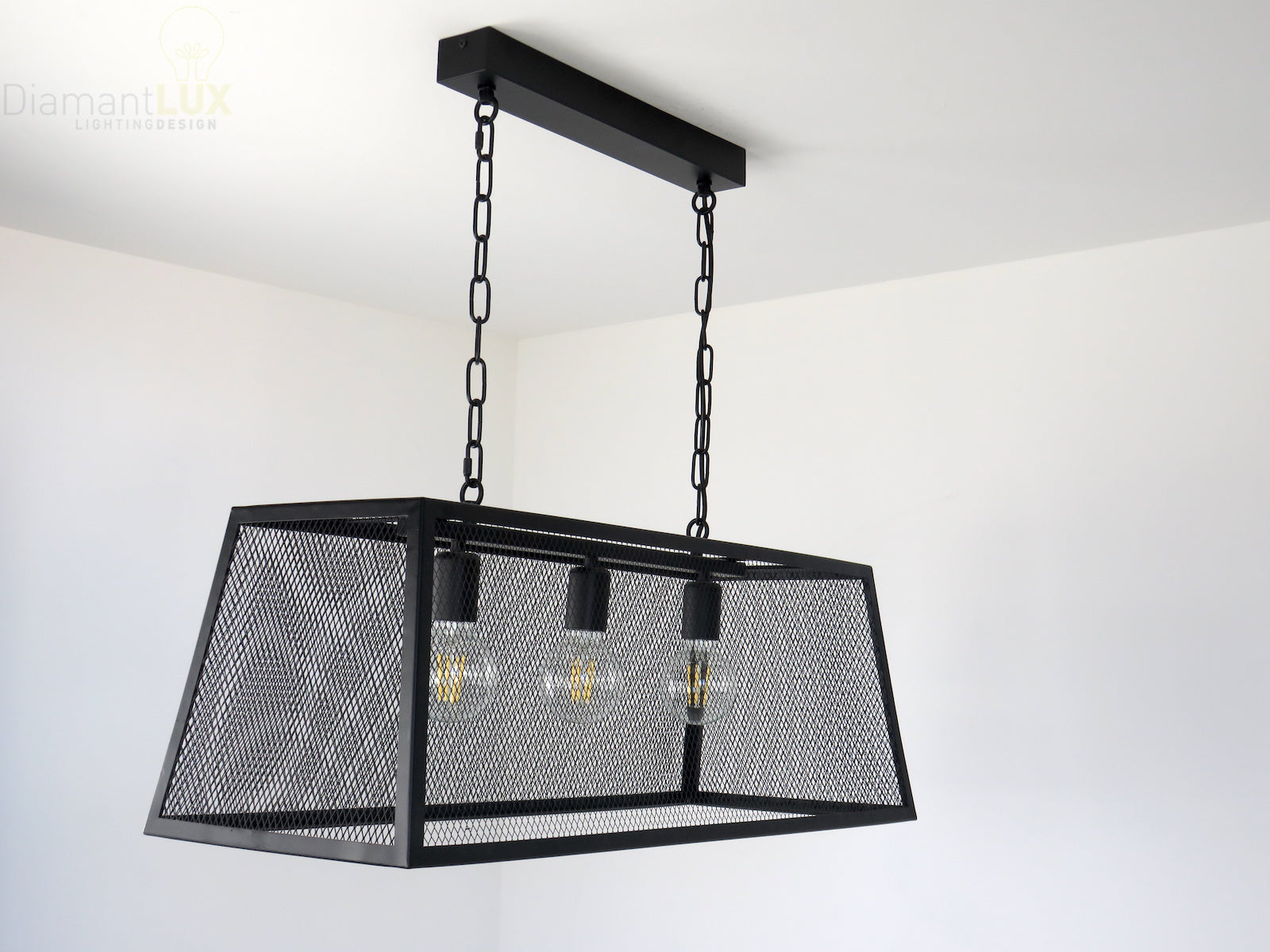 Lampadario Industriale 3 Luci metallo nero Diamantlux Jean S3