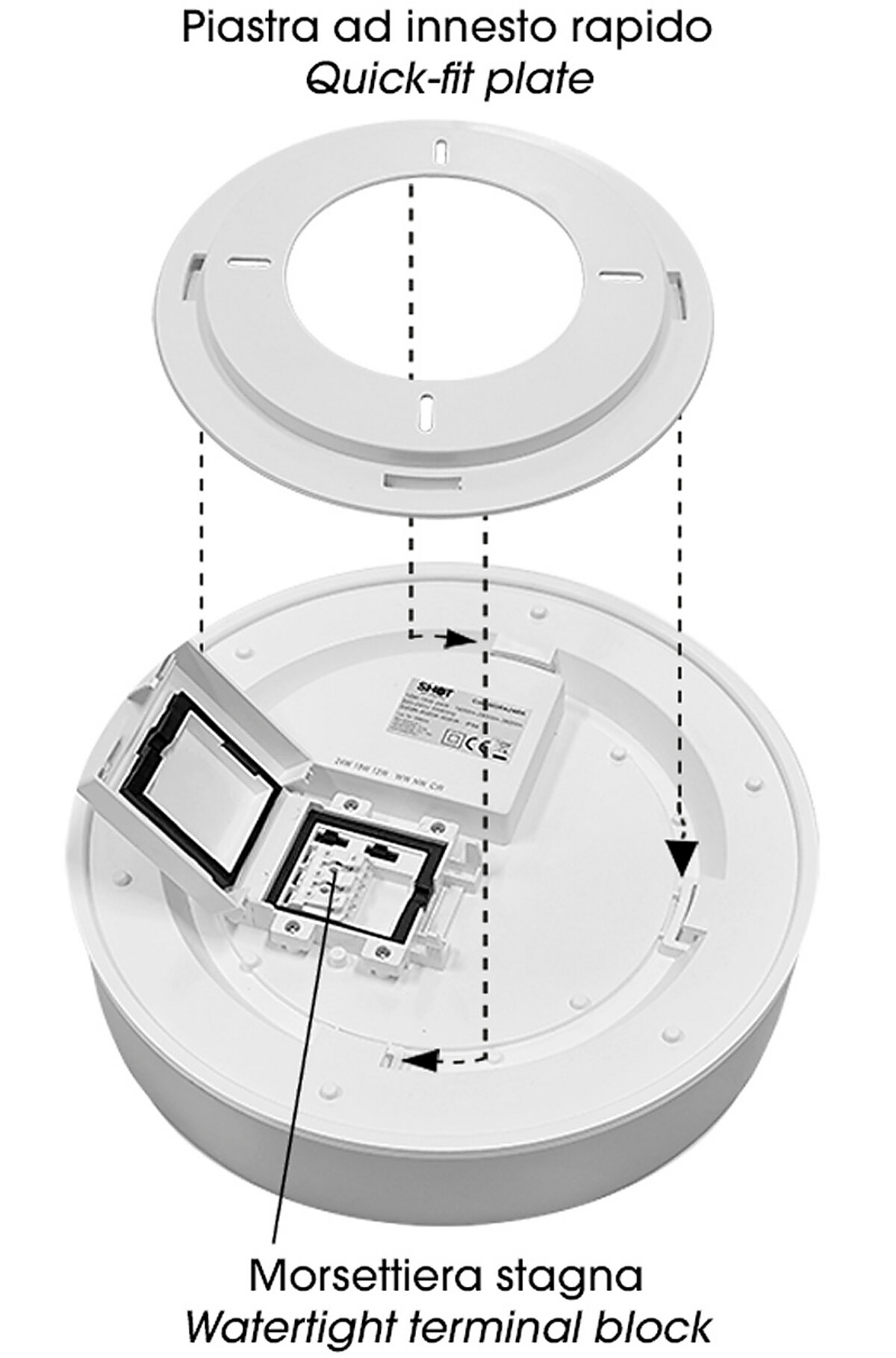 Plafoniera LED Tonda IP54 CCT e Potenza Selezionabili 12-36W per Esterni e Interni – dettaglio