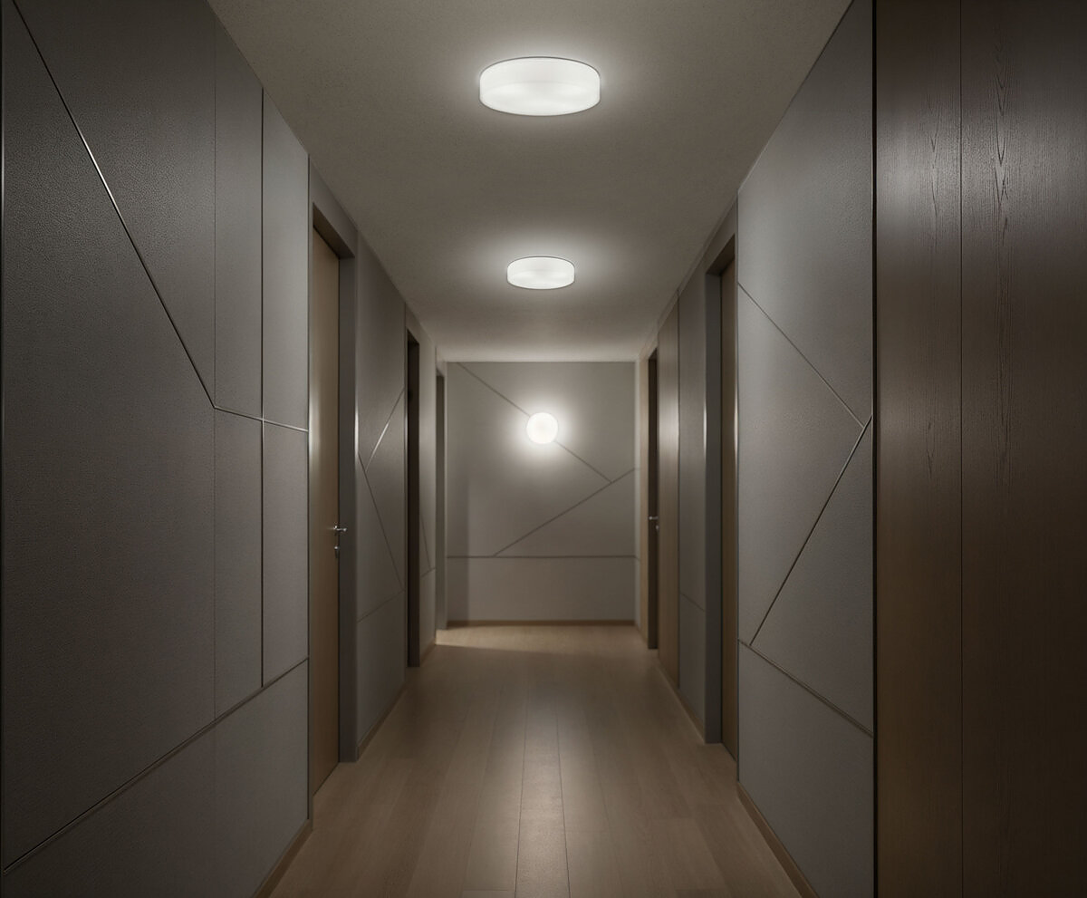 Plafoniera LED Tonda IP54 CCT e Potenza Selezionabili 12-36W per Esterni e Interni – ambientazione
